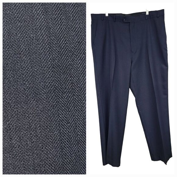 Stafford 42x32 Navy Blue Classic Fit Herringbone Twill Men's Dress Pants Uniform - Picture 10 of 10